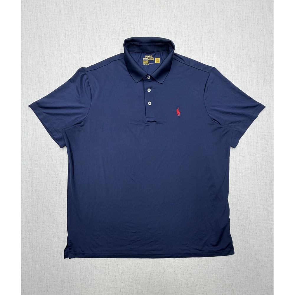 VTG Polo Ralph Lauren Performance Mens Large Navy Blue Red Pony Polo Shirt L